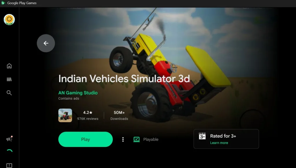Playing Indian Vehicles Simulator 3D on PC via Google Play Games