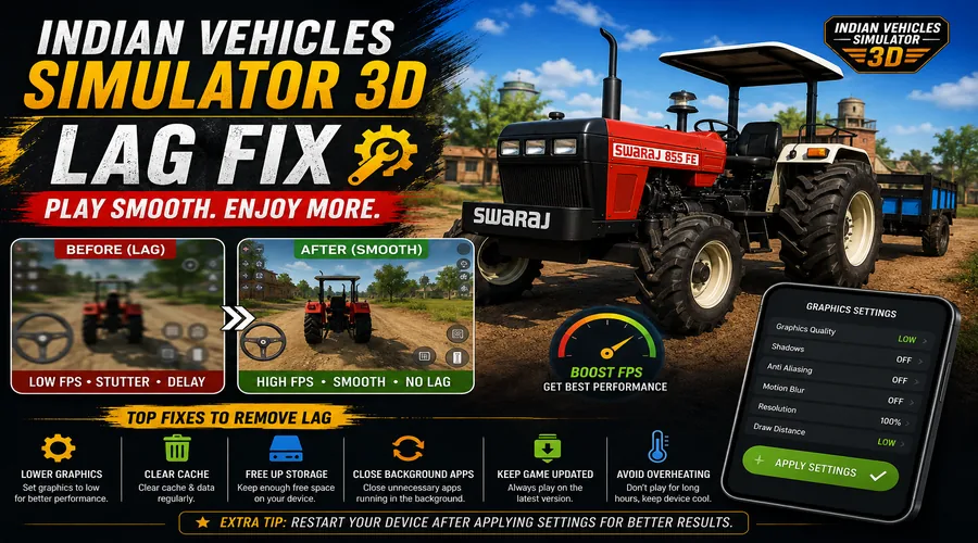 Indian Vehicles Simulator 3D gameplay in a graphically dense city area guide for lag fix