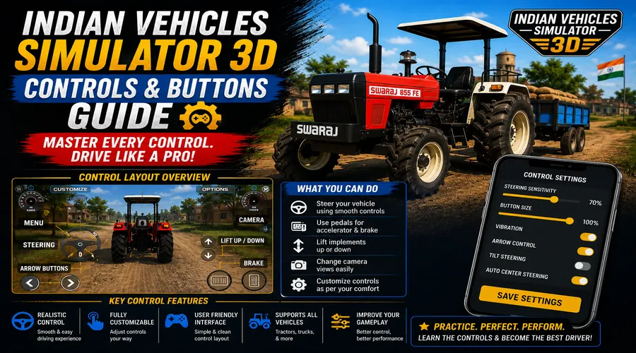 Indian Vehicles Simulator 3D on-screen HUD and controls while driving