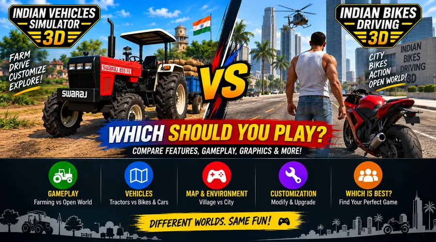 Indian Vehicles Simulator 3D vs Indian Bikes Driving 3D gameplay comparison